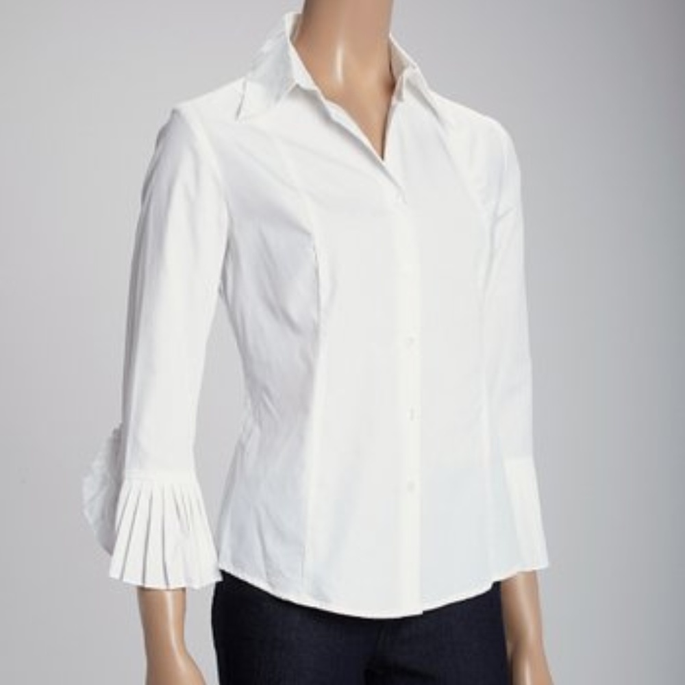 Rafael White Pleated Cuff Button- up